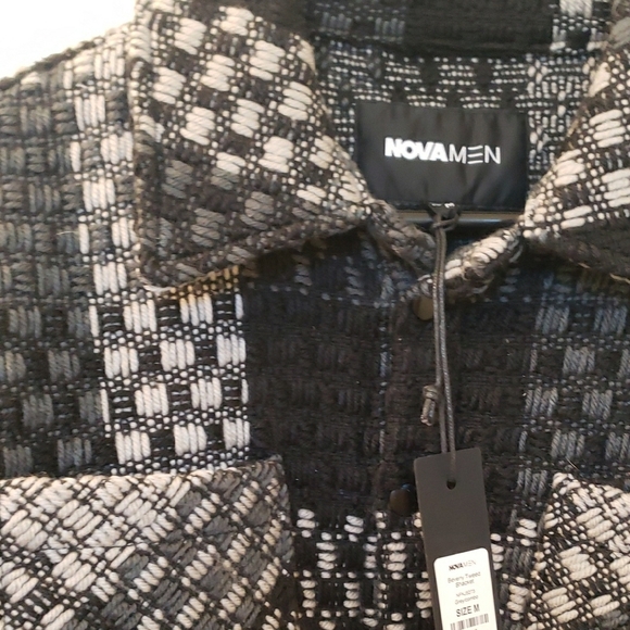 Fashion Nova Men Black and Gray Checkered Jacket - Picture 4 of 5